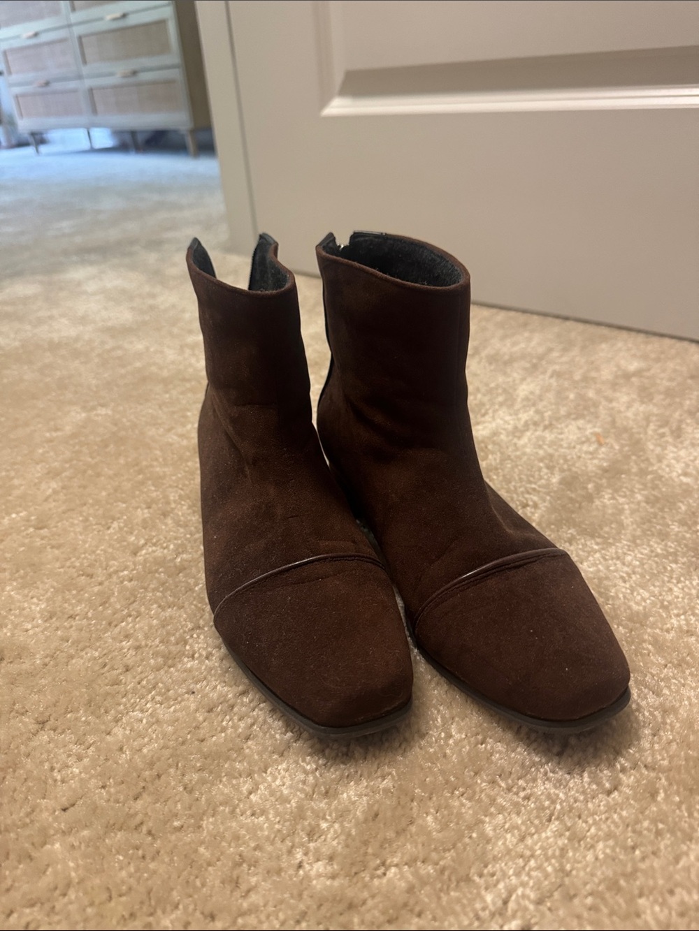 Women's Brown Suede Ankle Boots - Classic Block Heel - Picture 2 of 4
